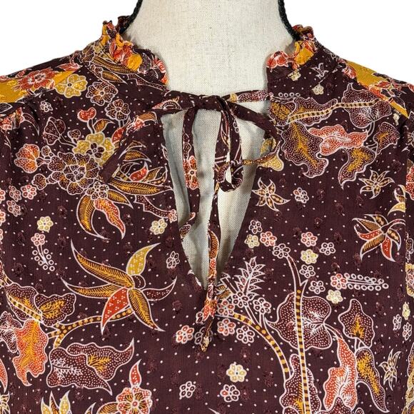 Maison d’Amelie Large Top Floral Lined Keyhole V-Neck Long Balloon Sleeves Mult - Picture 2 of 10